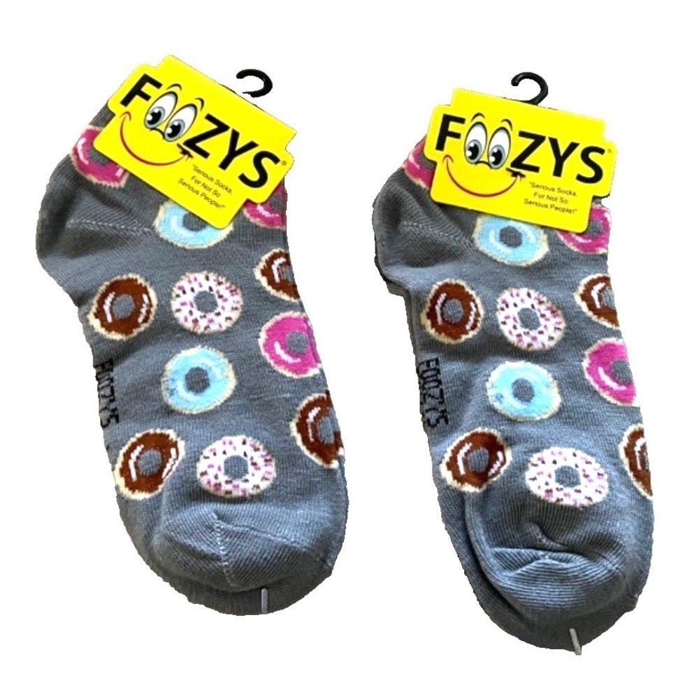 Foozys‎ Women's Ankle Socks: 2 Pair Set; Doughnuts; Gray; Women's Size 9-11